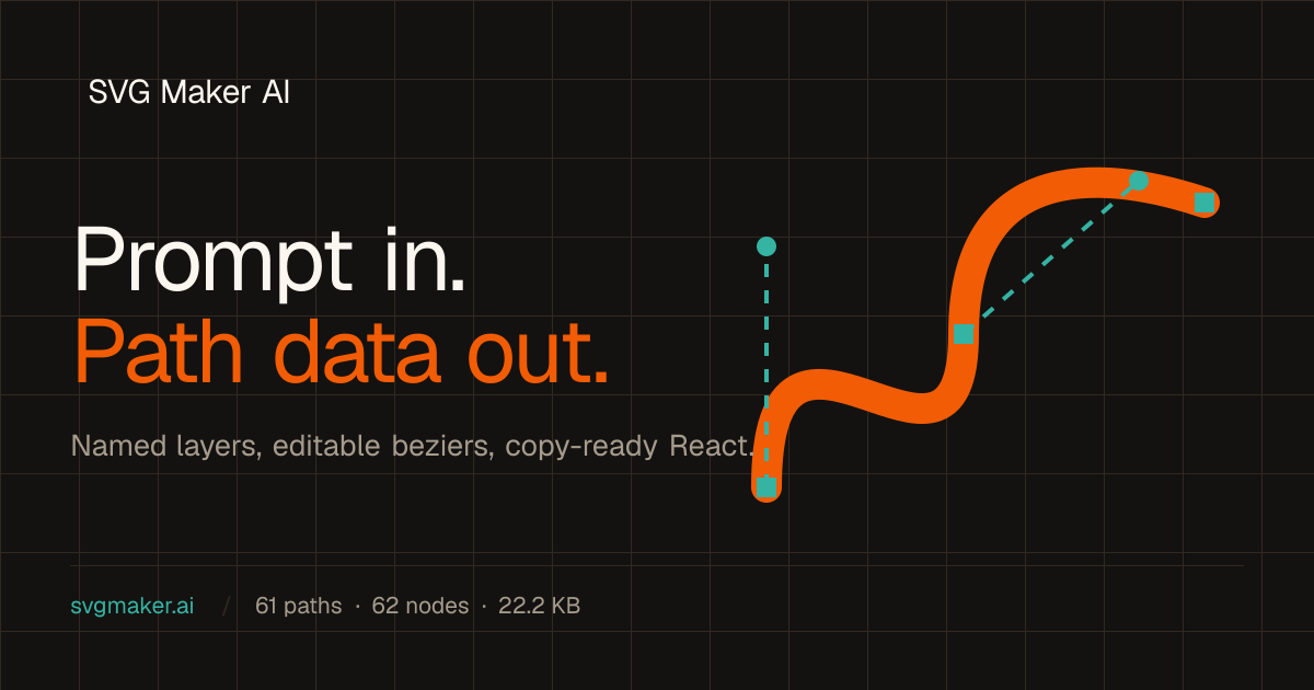 Screenshot of SVG Maker AI, Turn a prompt or a PNG into clean, editable SVG path data